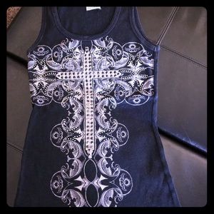 Beautiful rhinestones cross tank top